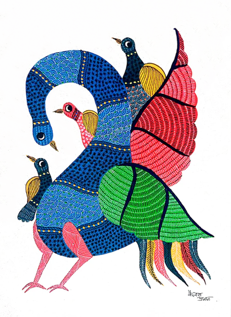Splendour of Plumage: Avian Symphony Gond artwork by Kailash Pradhan Thumbnail