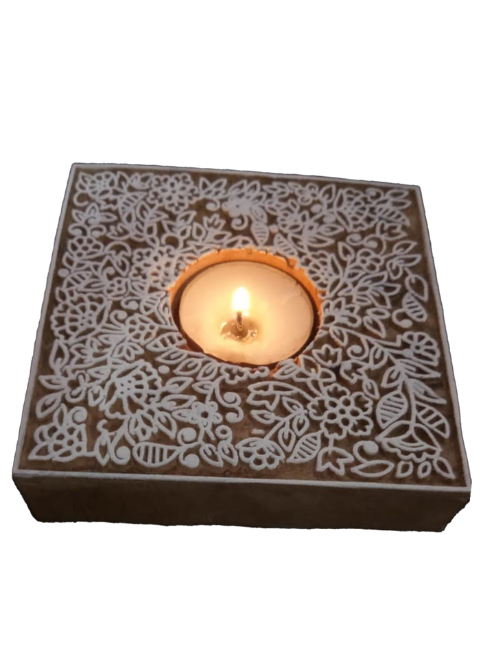 Square shaped Wooden Block diya set by Vikas Singh Thumbnail