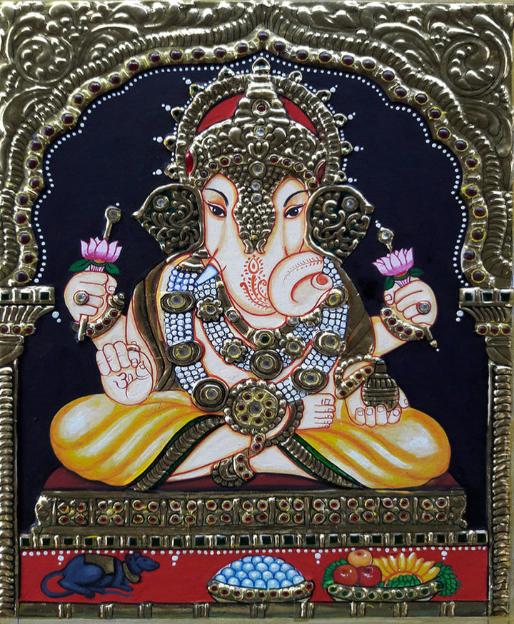Sri Ganpati Bappa, Tanjore Painting by Sanjay Tandekar Thumbnail