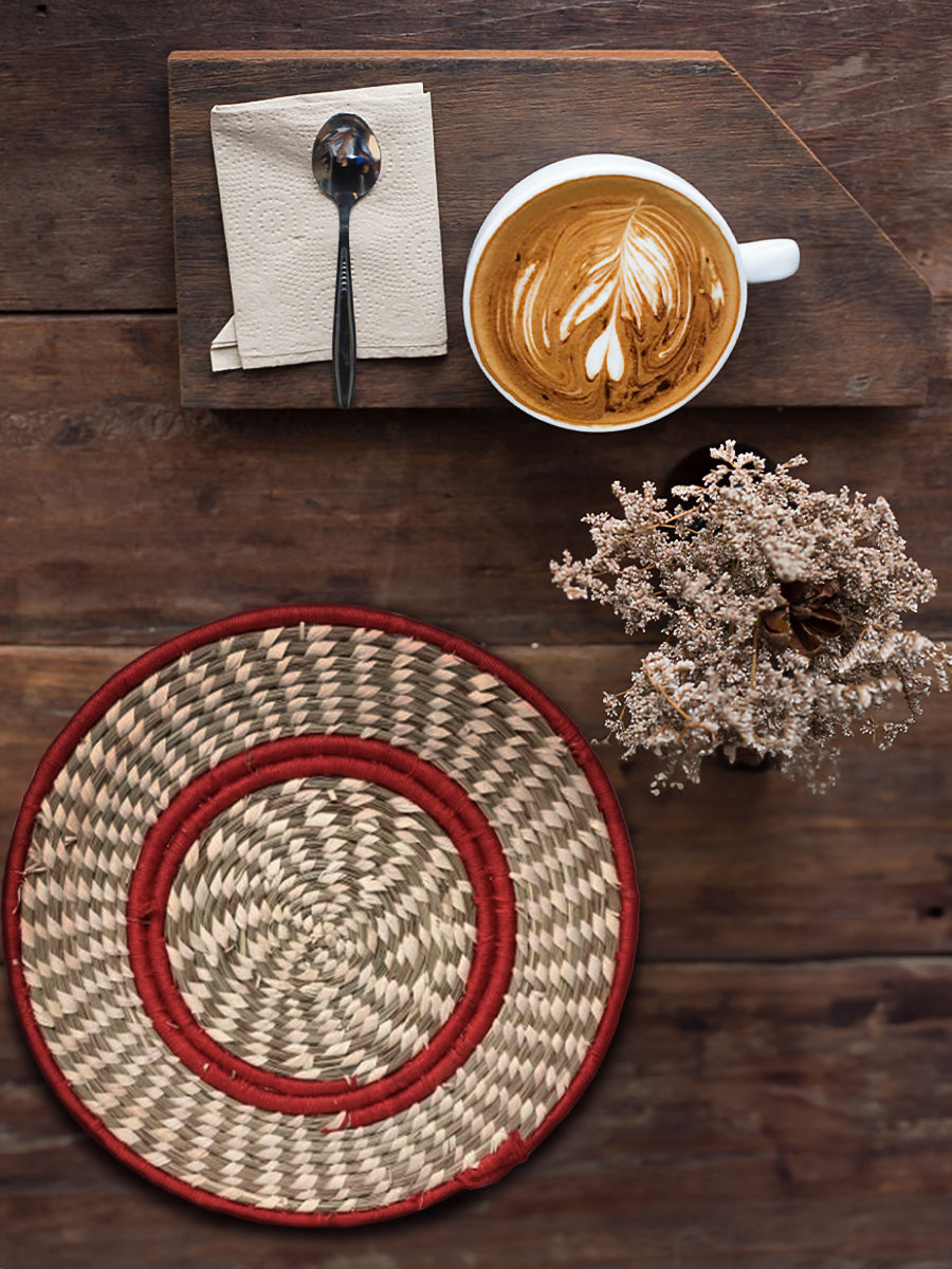 Order Online Straw basket with red boundary: Grasswork by Mayur Shilpa