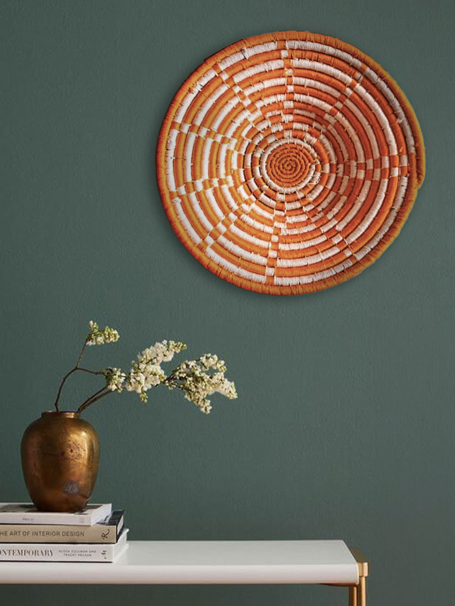 Straw basket with yellow and off-white hues: Grasswork by Mayur Shilpa for Sale