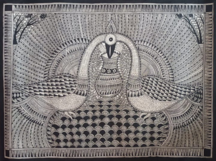 Swans in Madhubani Painting by Vibhuti Nath Thumbnail