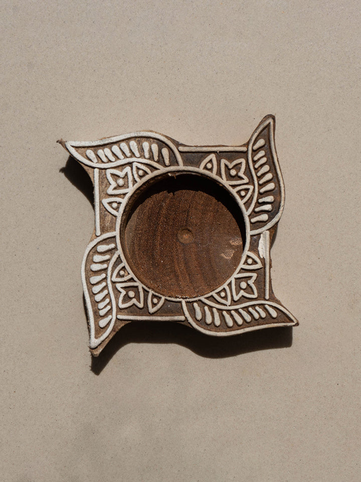 Swastik China Berry Wooden Block Diya Set by Vikas Singh Thumbnail