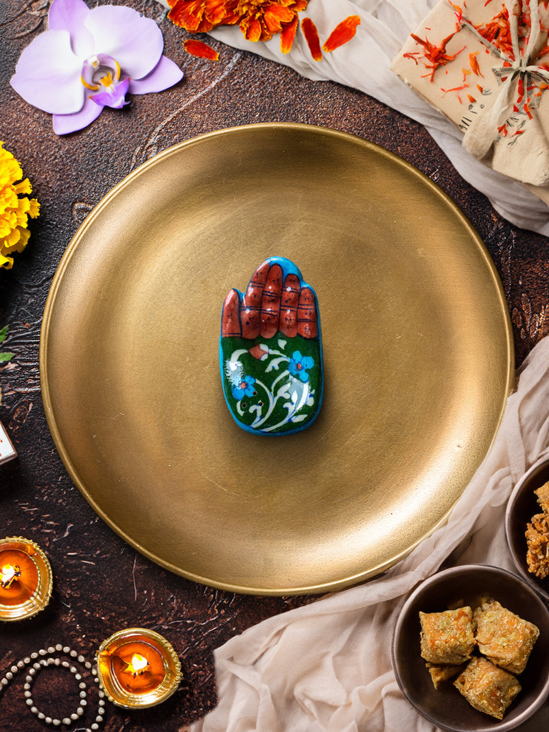 Symphonic Serenity: The Multicoloured Hand Agarbatti Stand ,Blue Pottery By Gopal Saini for sale Incense stick holder 