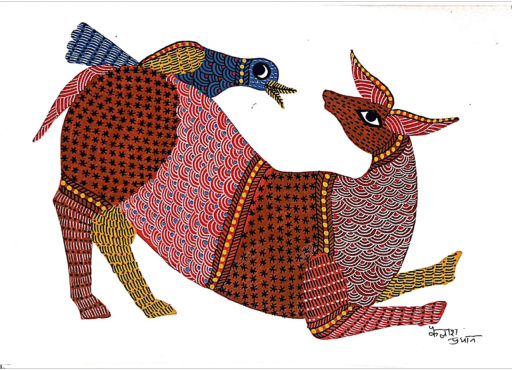 Symphony of Colors: A Harmonious Tale on Canvas Gond Painting by Kailash Pradhan Thumbnail