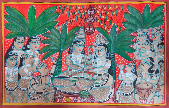 Symphony of Marriage:Bengal Pattachitra painting by Manoranjan Chitrakar Thumbnail