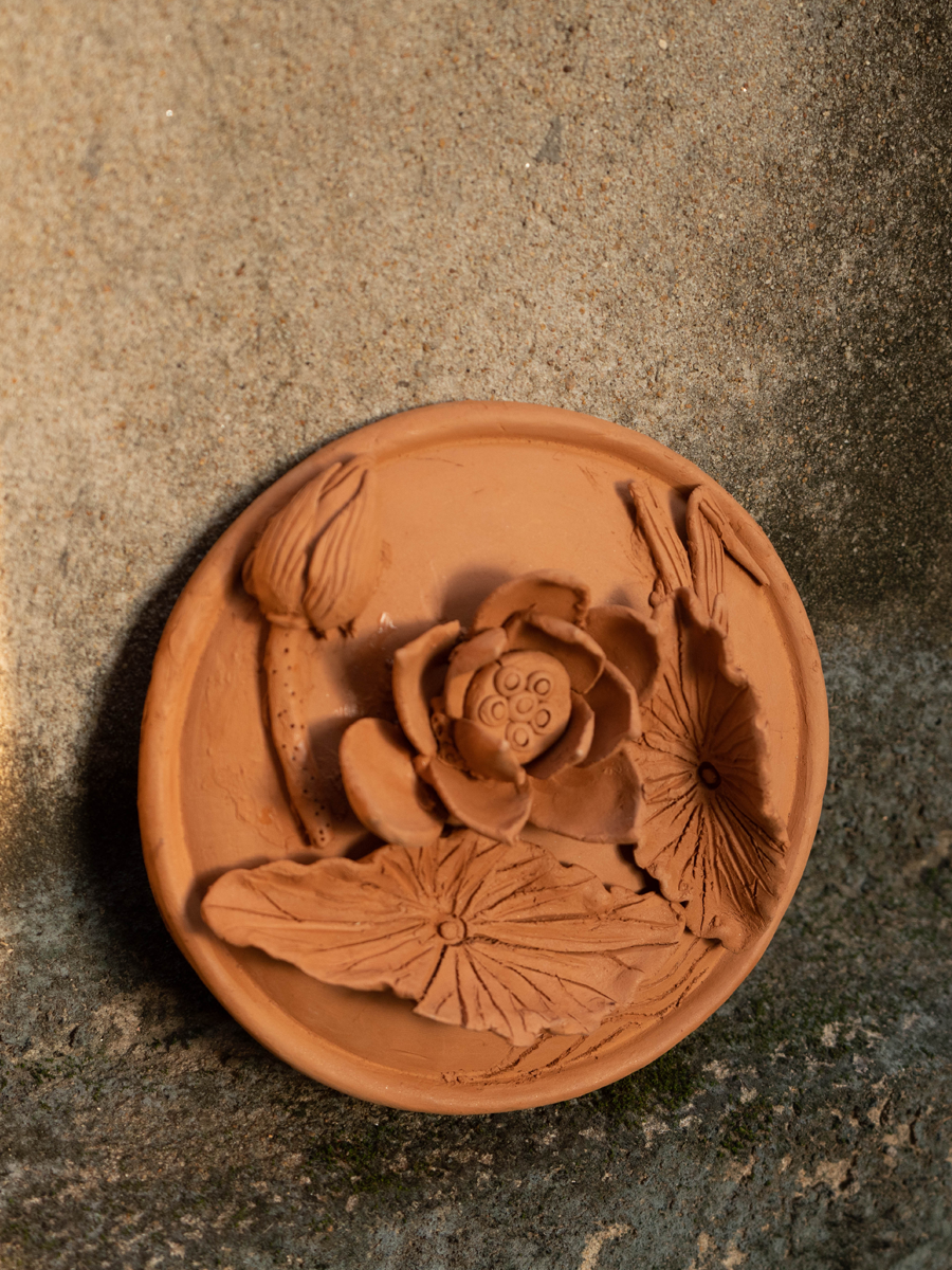 buy A Blooming Lotus: Terracotta Plate by Dolon Kundu
