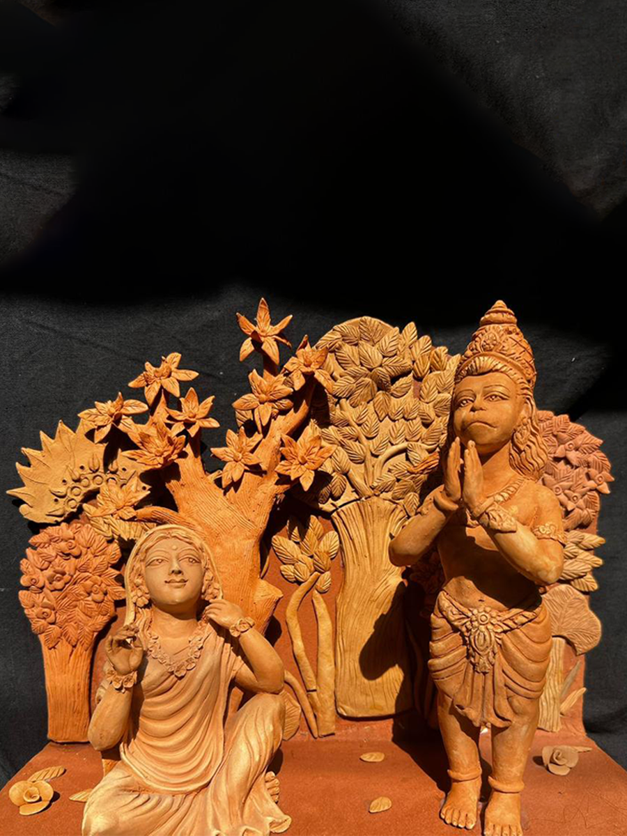 Sita and Hanuman in Terracotta by Dolon Kundu