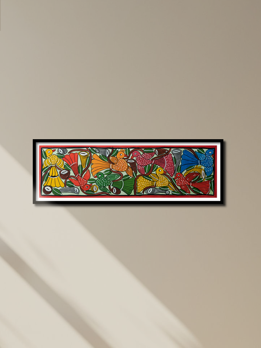 Imagery of radiant birds: Santhal-Tribal Pattachitra for sale