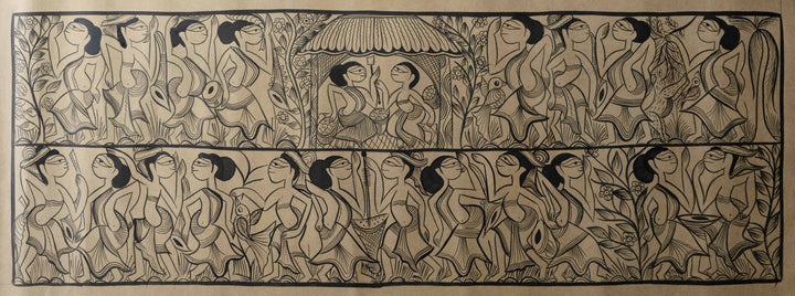 The Monochromatic Marvel of Tradition: Santhal Tribal Pattachitra by Manoranjan Chitrakar Thumbnail
