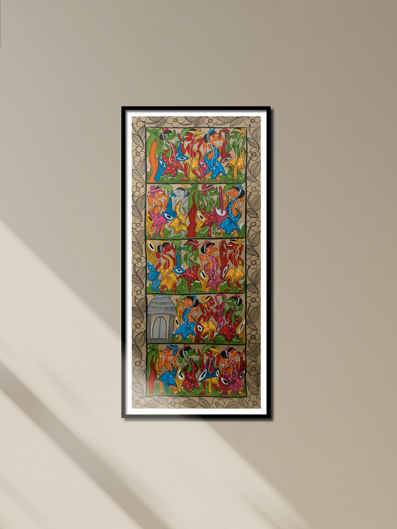 The Festive Vibes in Tribe: Santhal Tribal Pattachitra by Manoranjan Chitrakar for sale