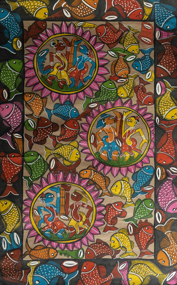 Harmony in Festivities: Santhal Tribal Pattachitra by Manoranjan Chitrakar Thumbnail