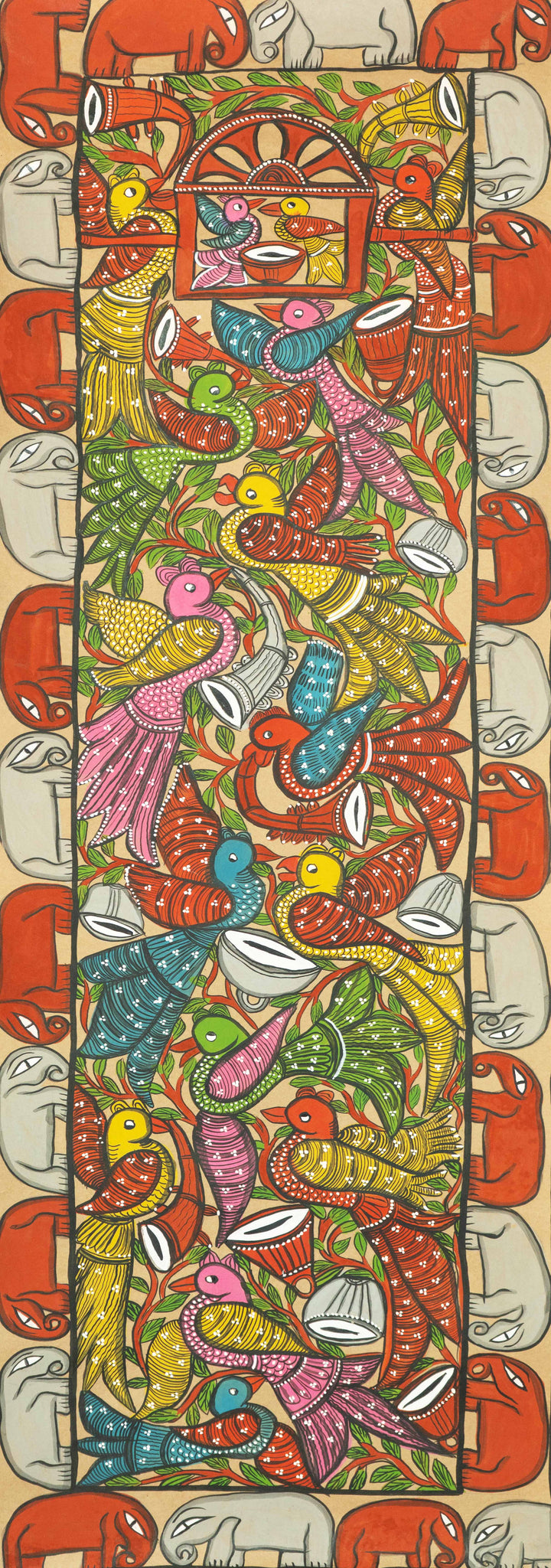 Birds in Palanquin Ceremony in Santhal Tribal Pattachitra by Manoranjan Chitrakar Thumbnail