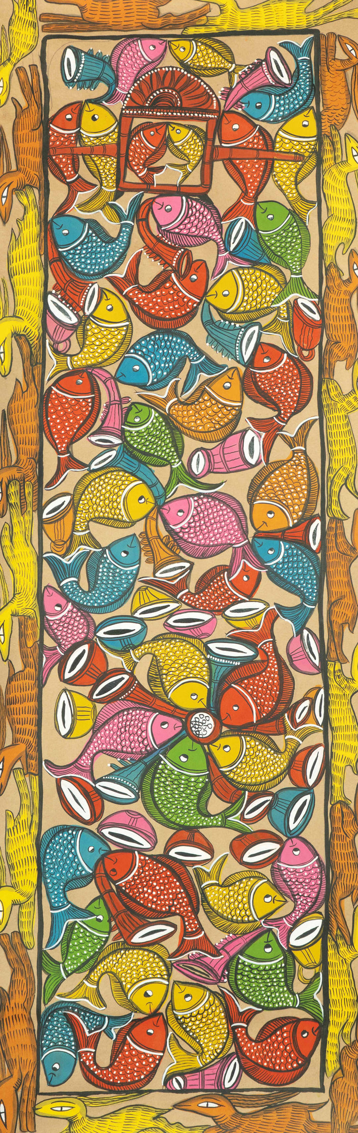 The Palanquin of Fishes in Santhal Tribal Pattachitra by Manoranjan Chitrakar Thumbnail