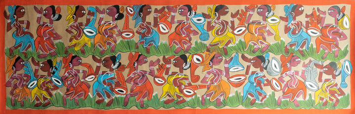 The Exuberant Ceremonies in Santhal Tribal Pattachitra by Manoranjan Chitrakar Thumbnail