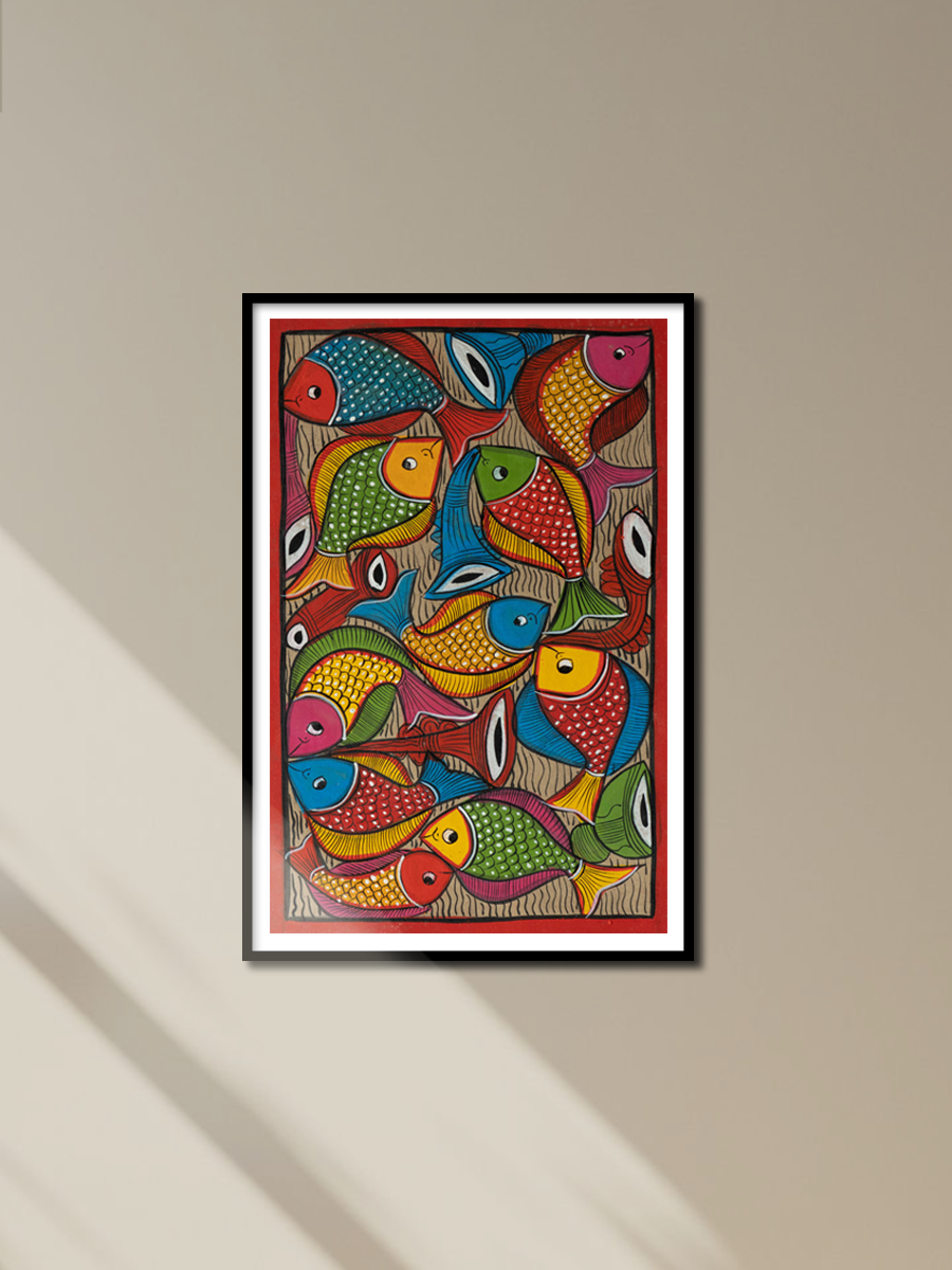 Fishes in vivid tone: Santhal-Tribal Pattachitra by Manoranjan Chitrakar for sale