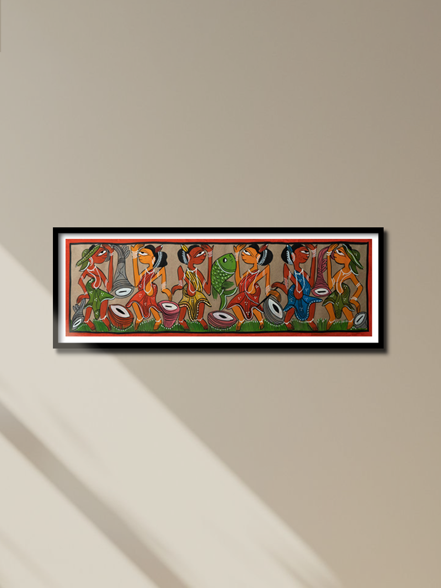 Tribal Dance with Fish: Santhal-Tribal Pattachitra for sale
