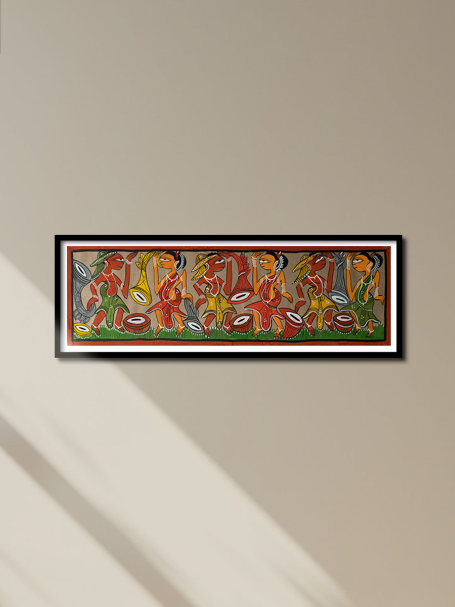 Gentle Imagery of Cultural Dance: Santhal-Tribal Pattachitra by Manoranjan Chitrakar for sale