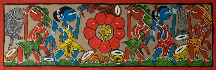 The Tribal Dance: Santhal-Tribal Pattachitra Painting by Manoranjan Chitrakar Thumbnail