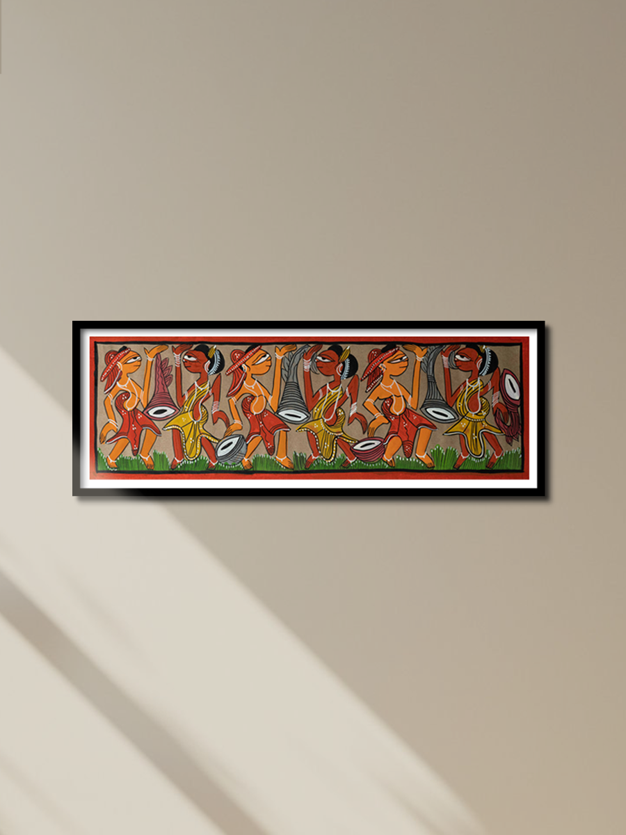 Celebration of Tribal Life: Santhal-Tribal Pattachitra Painting by Manoranjan Chitrakar for sale