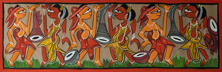 Celebration of Tribal Life: Santhal-Tribal Pattachitra Painting by Manoranjan Chitrakar Thumbnail