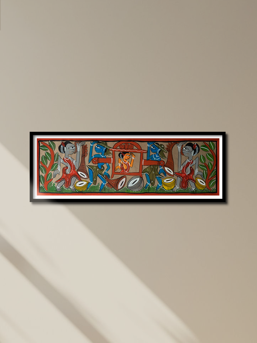 The Palanquin Ceremony: Santhal-Tribal Pattachitra Painting by Manoranjan Chitrakar for sale