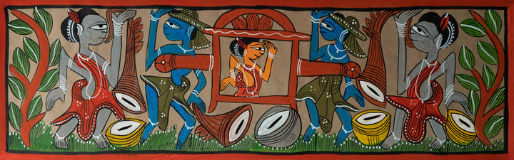 The Palanquin Ceremony: Santhal-Tribal Pattachitra Painting by Manoranjan Chitrakar Thumbnail