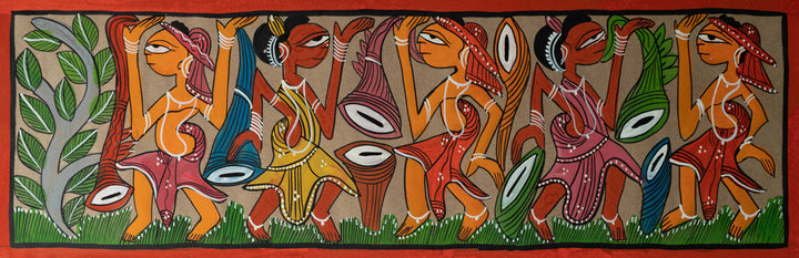 The Joy of Life: Santhal-Tribal Pattachitra Painting by Manoranjan Chitrakar Thumbnail