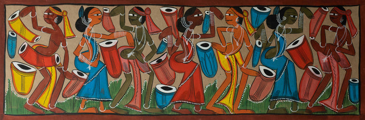 The Santhal Musical Moment in Santhal-Tribal Pattachitra Painting by Manoranjan Chitrakar Thumbnail