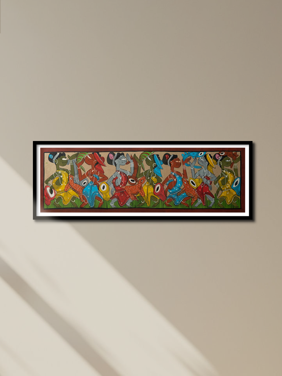 The Manjhis in Frolic: Santhal-Tribal Pattachitra Painting by Manoranjan Chitrakar for sale