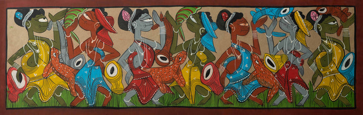 The Manjhis in Frolic: Santhal-Tribal Pattachitra Painting by Manoranjan Chitrakar Thumbnail