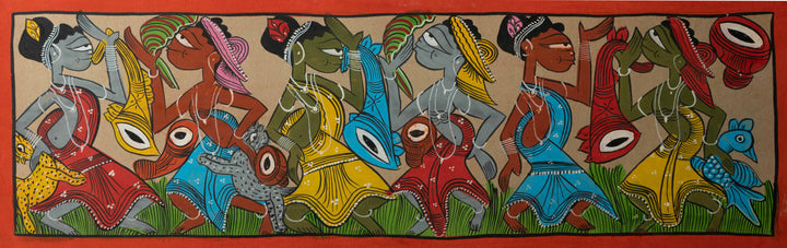 The Santhal Swirl: Santhal-Tribal Pattachitra Painting by Manoranjan Chitrakar Thumbnail