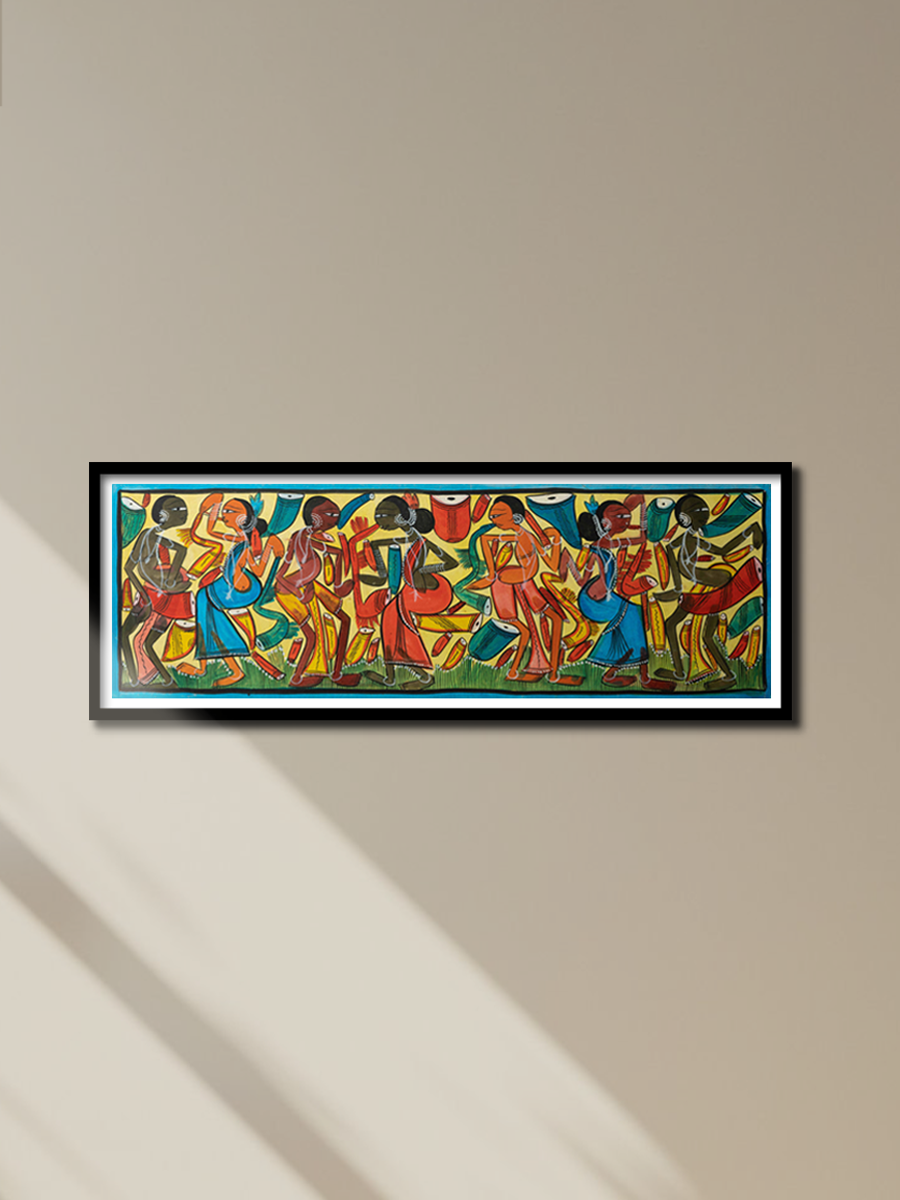 The Couple Dance in a Row: Santhal-Tribal Pattachitra Painting by Manoranjan Chitrakar for sale