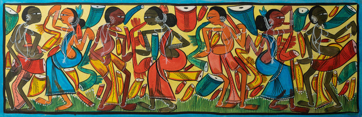 The Couple Dance in a Row: Santhal-Tribal Pattachitra Painting by Manoranjan Chitrakar Thumbnail