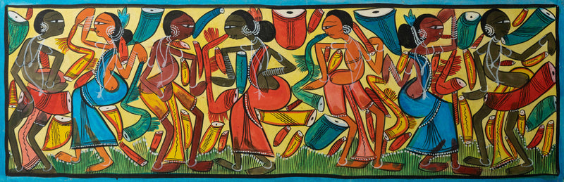 Shop  Couple Dance in a Row: Santhal-Tribal Pattachitra Painting