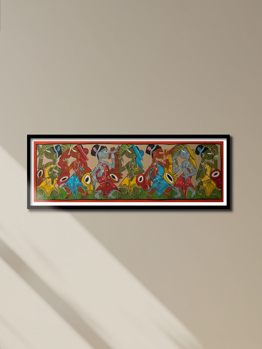 The Dance of Happiness: Santhal-Tribal Pattachitra Painting for sale