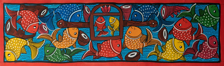 The Aquatic Palanquin Ceremony: Santhal-Tribal Pattachitra Painting by Manoranjan Chitrakar Thumbnail