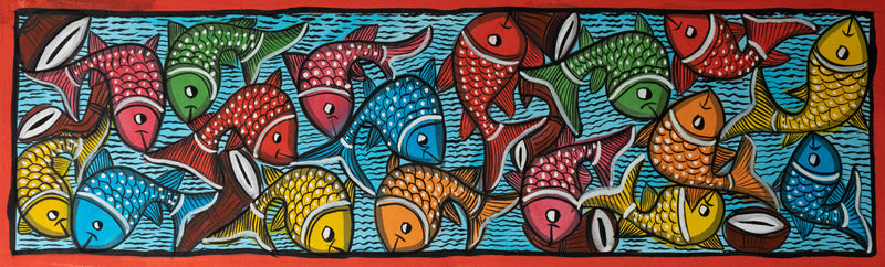Imagery of fishes in Santhal Tribal Pattachitra by Manoranjan Chitrakar