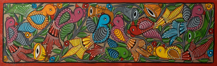 The Dancing Birds: Santhal Tribal Pattachitra by Manoranjan Chitrakar Thumbnail