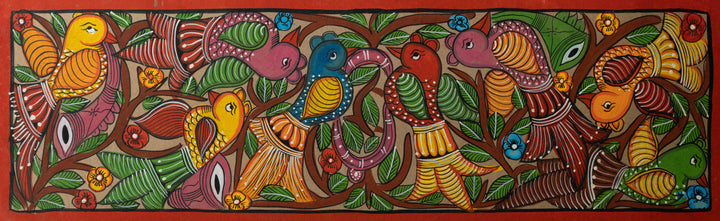 Festive Gathering of Birds: Santhal Tribal Pattachitra by Manoranjan Chitrakar Thumbnail