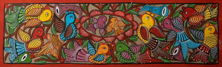 Depiction of Shubhodrishti in Birds: Santhal Tribal Pattachitra by Manoranjan Chitrakar Thumbnail