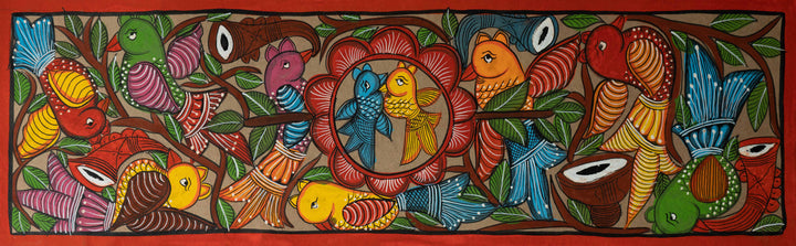 A Rendition of Birds' Marriage in Santhal Tribal Pattachitra by Manoranjan Chitrakar Thumbnail