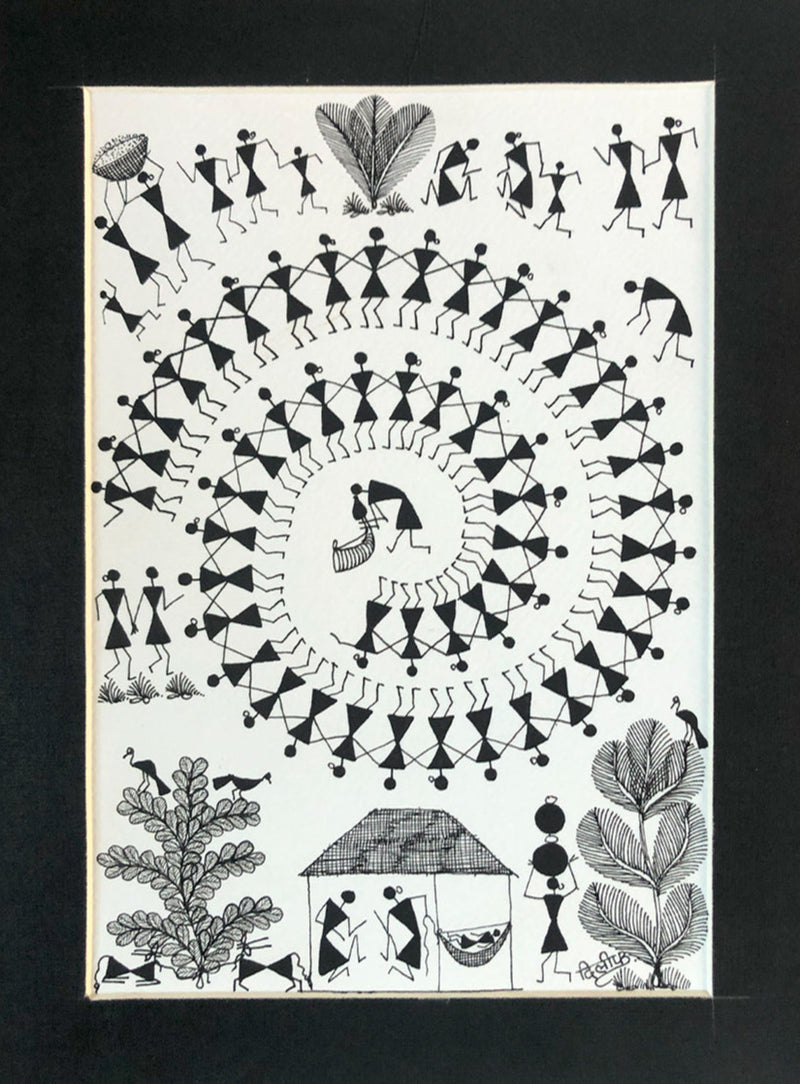 Tarpa Dance | Tribal Community Warli Artwork by Dilip Bahotha