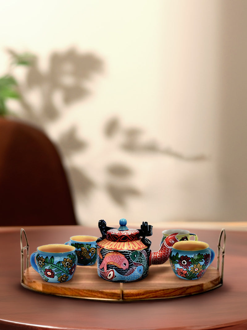 Paththara Pot Tea Pots and Cups: Bengal Pattachitra | Home Decor items for Sale