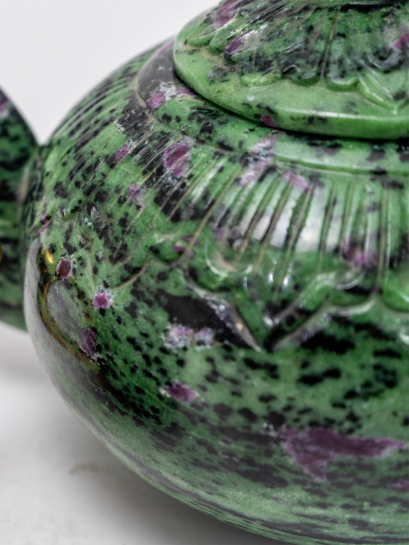  The Enchanting Ruby Zoisite Tea Kettle Carving by Prithvi Kumawat