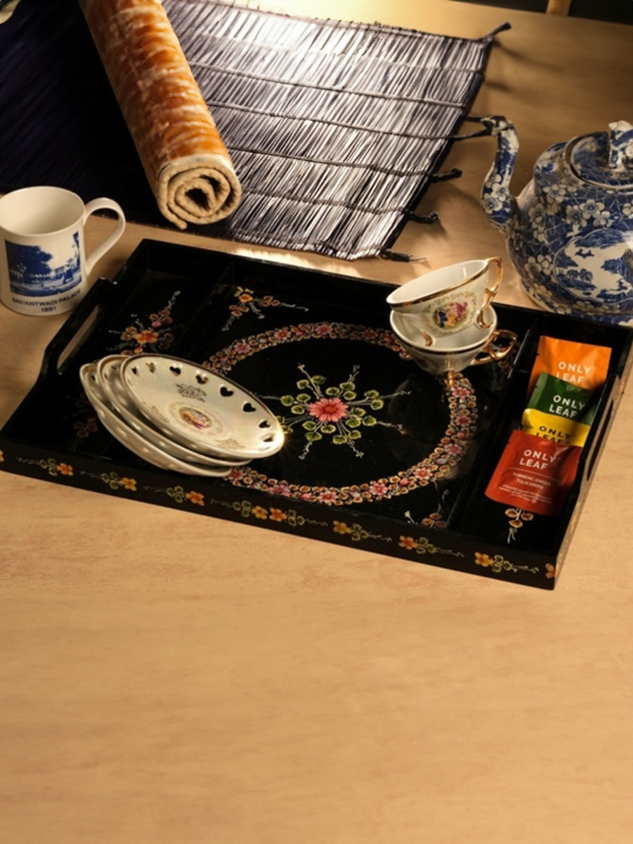 Tea Tray Teak wood Ganjifa by Sawant Bhonsle for sale