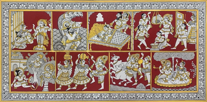 The Birth of Krishna, Phad Painting by Kalyan Joshi Thumbnail