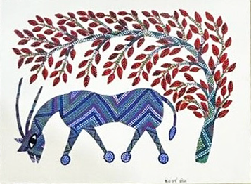 The Deer and the Tree Bhil art by Shersingh Bhabor Thumbnail