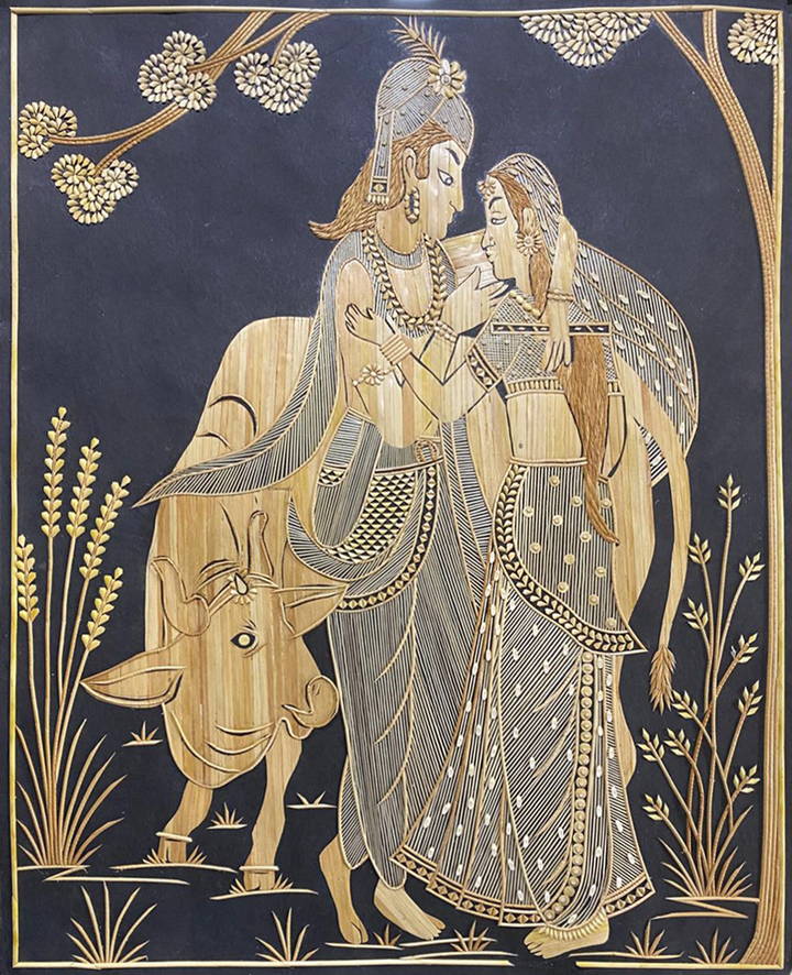 The Divine Tale of Radha Krishna in Sikki Grass Art by Dhirendra Kumar Thumbnail