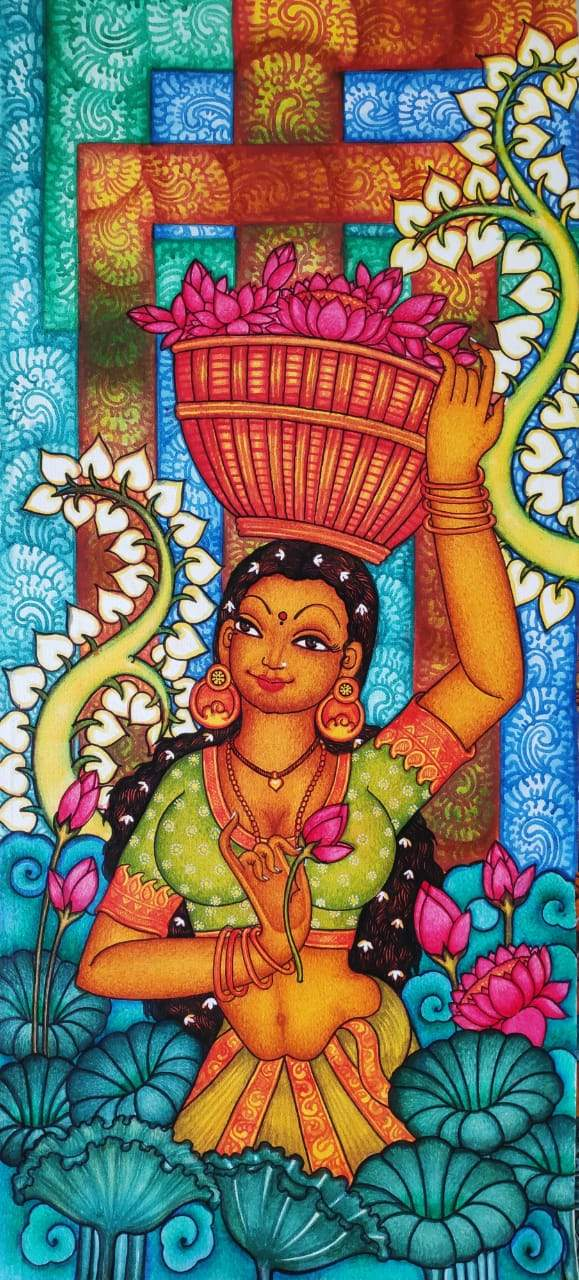 The Flower Girl: Kerala Mural Painting by Adarsh Thumbnail